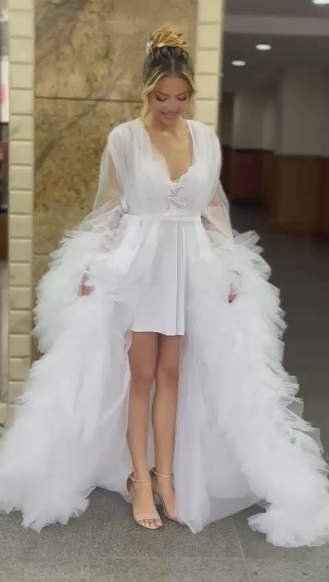 Robe Luana Longo de Tule com Babados Acompanha Camisola