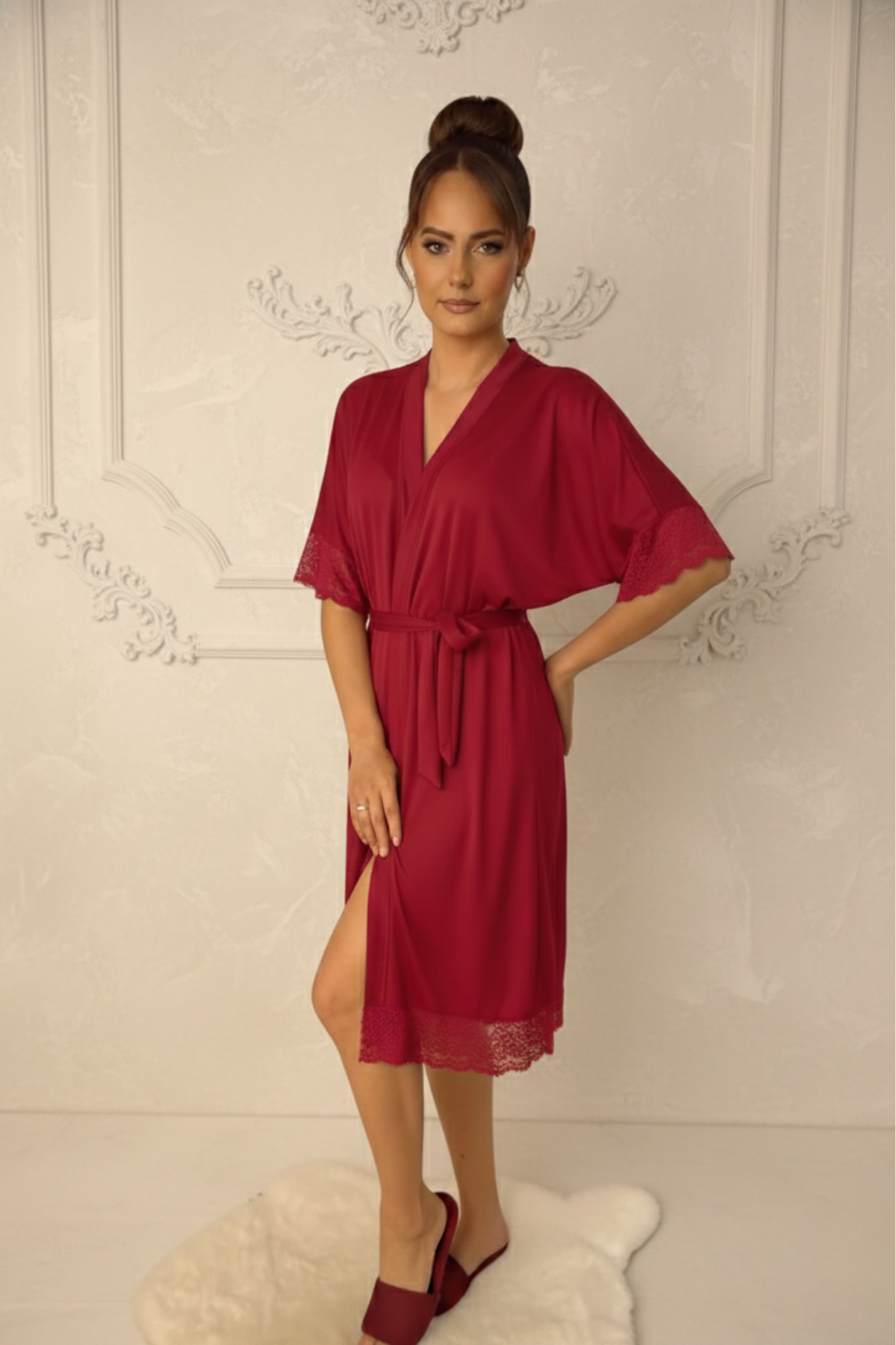 Robe Barbara Marsala com Renda Madrinha Mãe da Noiva e Daminha