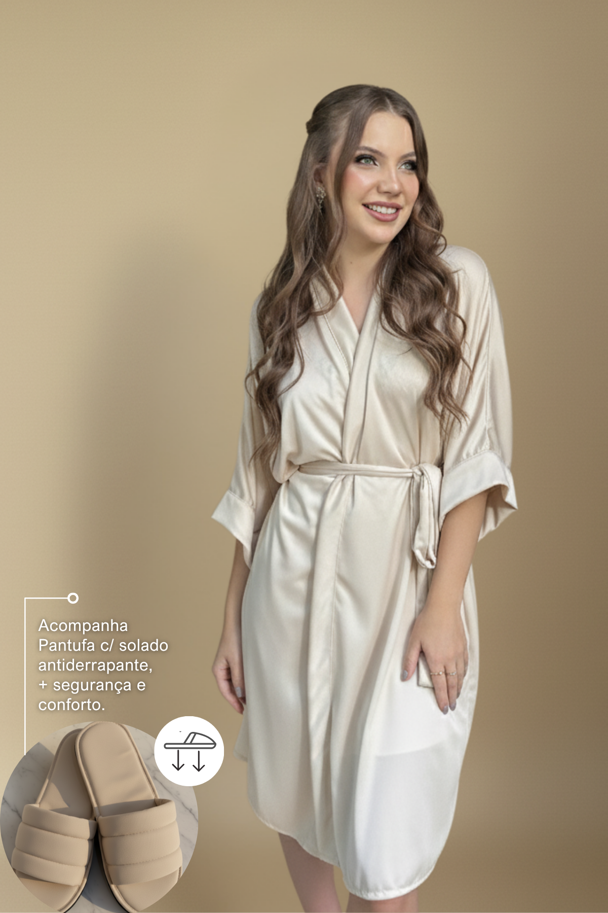 Kit Robe + Pantufa Palha Claro Merida Para Madrinhas e Mães