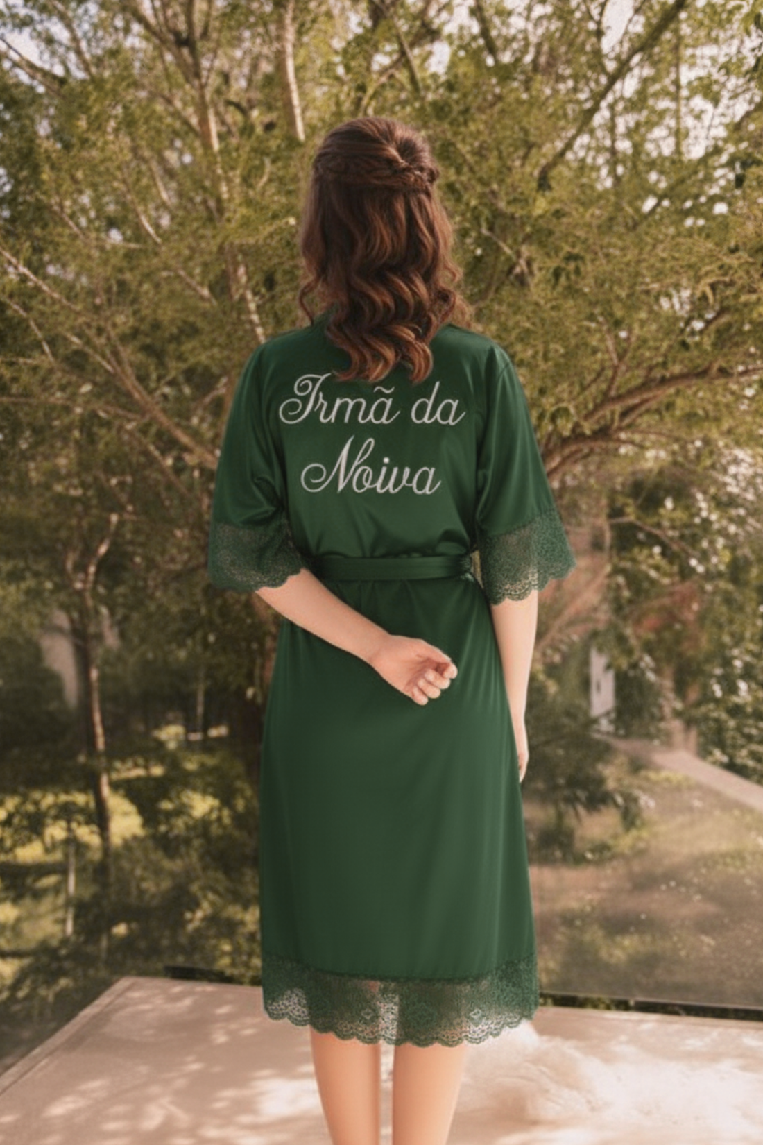 Robe Barbara Verde Esmeralda com Renda Madrinha Mãe da Noiva