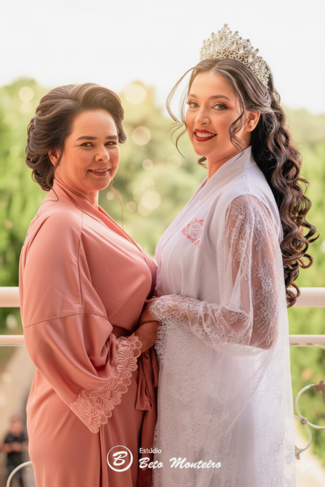 Kit Robe + Pantufa Chinelinho Rose Barbara Com Renda Madrinha