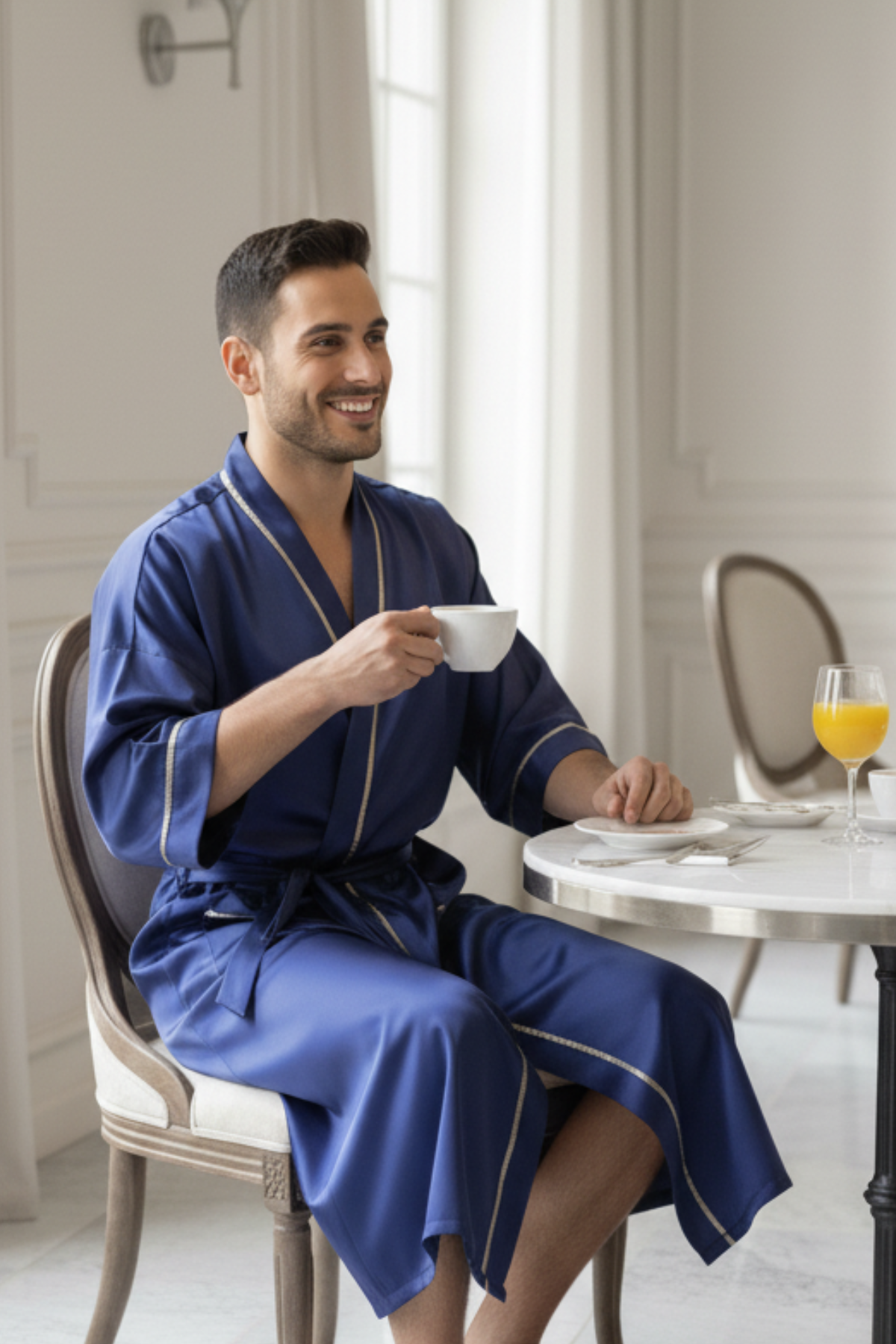 Robe Roupão Masculino Longo Personalizado Leonardo com Detalhe em Friso