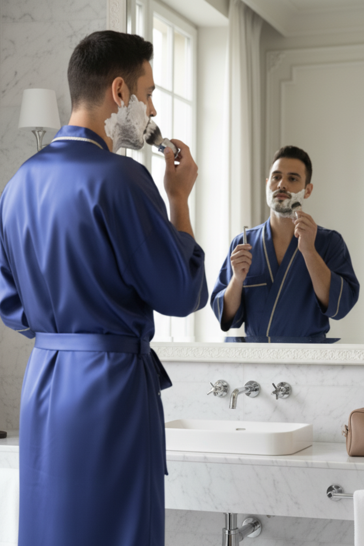 Robe Roupão Masculino Longo Personalizado Leonardo com Detalhe em Friso