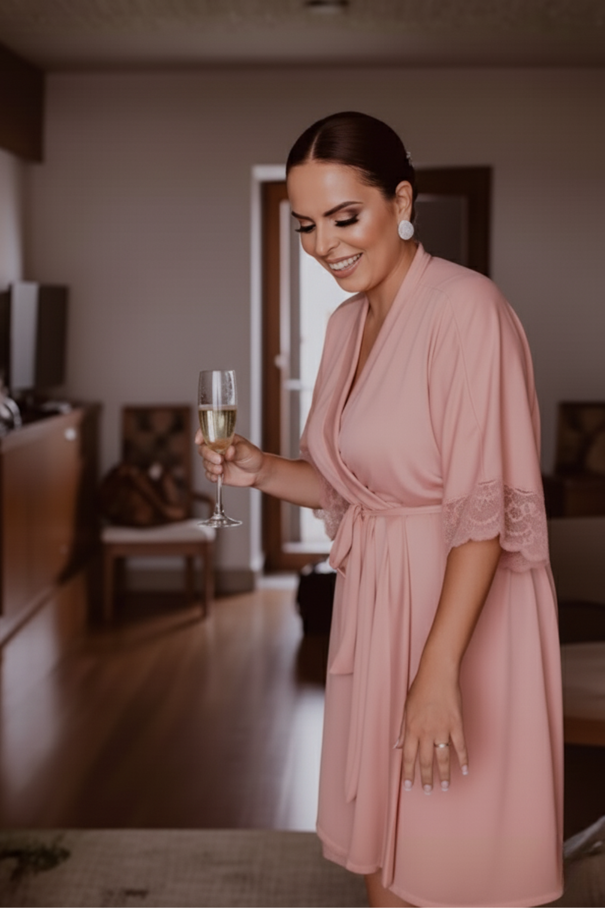 Robe Leticia Rosê com Renda Madrinha Mãe da Noiva e Daminha